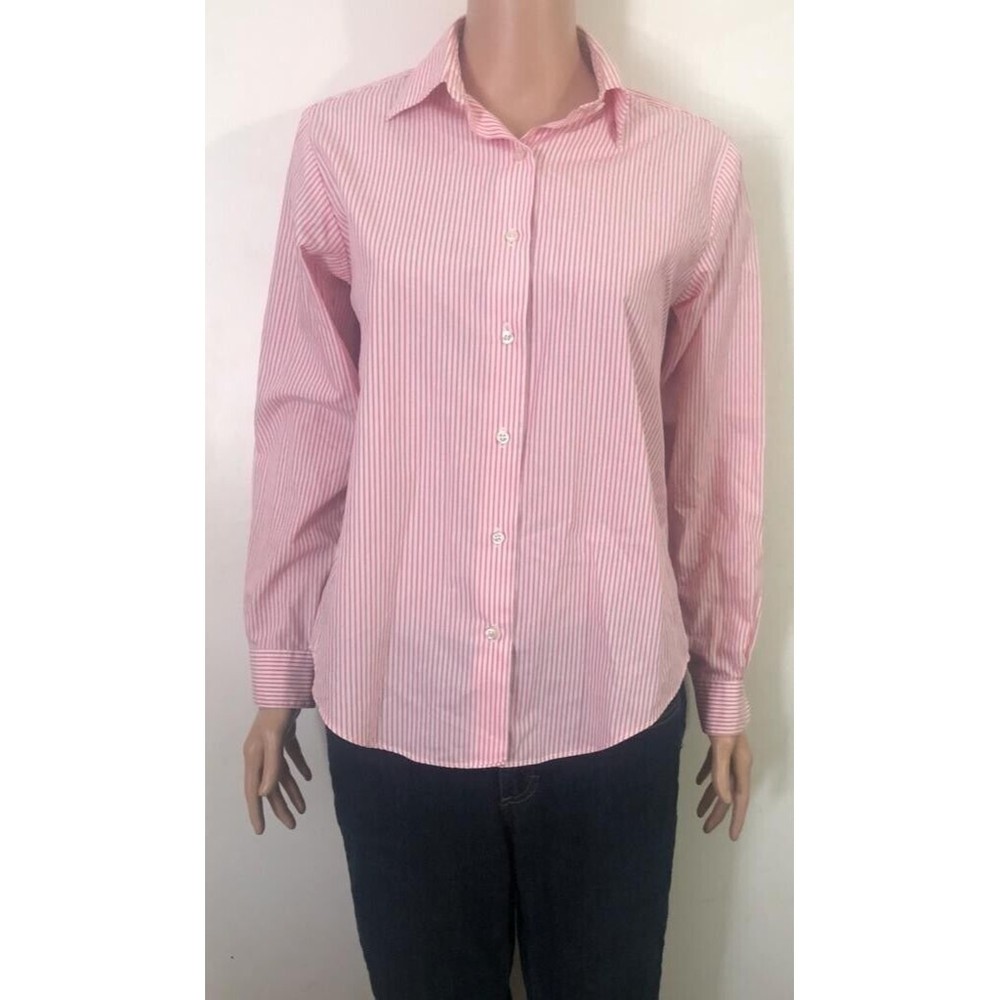 Brooks Brothers 1818 Womens Non-Iron L/S Pink white Striped Blouse Shirt Sz 4
